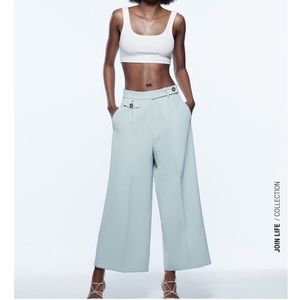 ZARA WOMAN MENSWEAR STYLE WIDE LEG PANTS GREEN / BLUE Pastel Size M